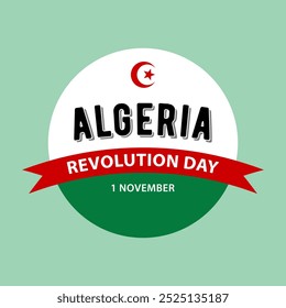 Dia da Revolução na Argélia, design vetorial para cartão de saudação, placa, adesivo, cartaz ou faixa.