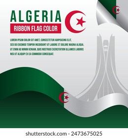 Algeria ribbon flag with Martyrs Memorial Monument silhouette and decoration