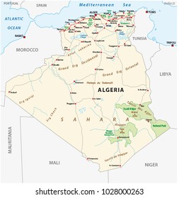 algeria road and national park vector map