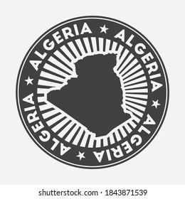 Algeria round logo. Vintage travel badge with the circular name and map of country, vector illustration. Can be used as insignia, logotype, label, sticker or badge of the Algeria.