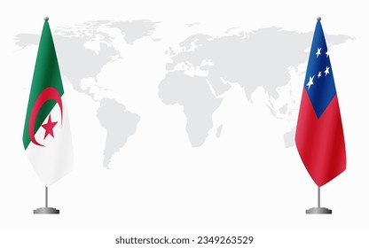 Algeria and Samoa flags for official meeting against background of world map.