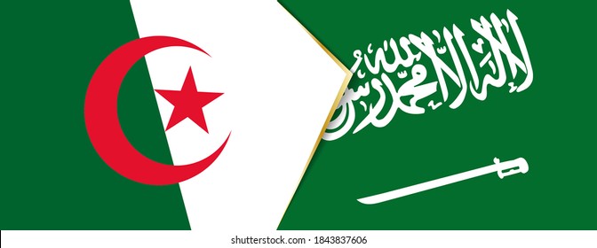 Banderas de Argelia y Arabia Saudita, dos banderas vectoriales símbolo de relación o enfrentamiento.