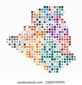 Algeria, shape of the country build of colored cells. Digital style map of the Algeria on white background. Large size square blocks. Abstract vector illustration.