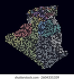 Algeria, shape of the country build of colored cells. Digital style map of the Algeria on dark background. Small size square blocks. Creative vector illustration.