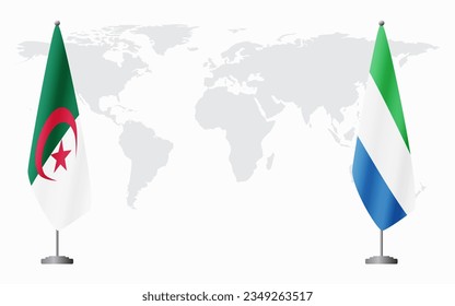 Algeria and Sierra Leone flags for official meeting against background of world map.
