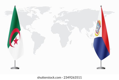 Algeria and Sint Maarten flags for official meeting against background of world map.