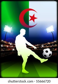 Algeria Soccer Player on Stadium Background with Flag Original Illustration