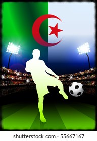 Algeria Soccer Player on Stadium Background with Flag Original Illustration