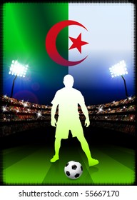 Algeria Soccer Player on Stadium Background with Flag Original Illustration