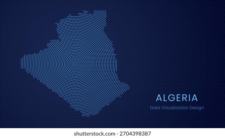 Argélia mapa pontilhado estilizado em conceito moderno de visualização de tecnologia de dados circulares.