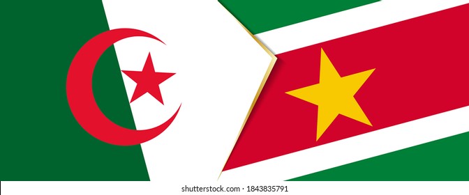 Algeria and Suriname flags, two vector flags symbol of relationship or confrontation.