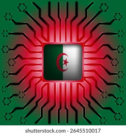 Algeria Technology Flag - Microchip and Circuit Board Design