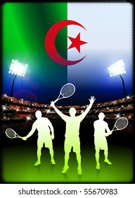 Algeria Tennis Player on Stadium Background with Flag Original Illustration