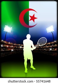 Algeria Tennis Player on Stadium Background with Flag Original Illustration