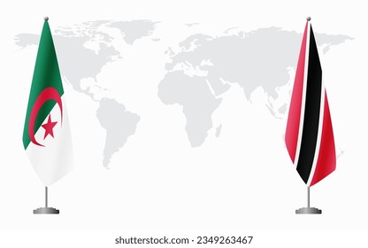 Algeria and Trinidad and Tobago flags for official meeting against background of world map.