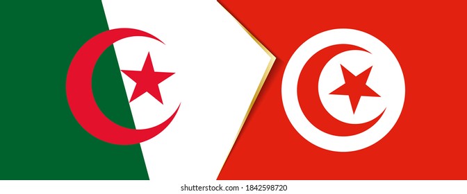 Algeria and Tunisia flags, two vector flags symbol of relationship or confrontation.