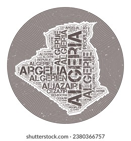 Algeria Vector Image. Country round logo design. Algeria poster in circular arcs and word cloud style. Modern vector illustration.