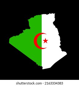 Algerien, Vektorgrafik-Flagge, Vektorgrafik, Silhouettengrafik einzeln auf schwarzem Hintergrund. Hochdetaillierte algerische Karte mit nationalem Symbol.