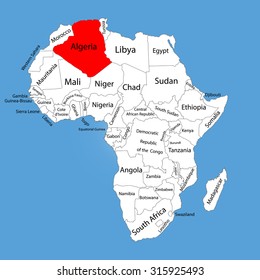 Algeria vector map silhouette isolated on Africa map. Editable vector map of Africa.