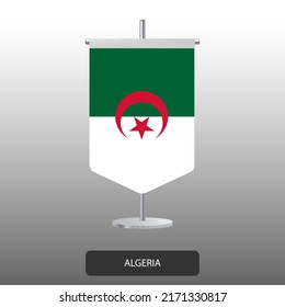Algeria vertical table flag on dark gradient background. Algerian desk flag on gradient background.