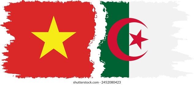 Algeria and Vietnam grunge flags connection, vector