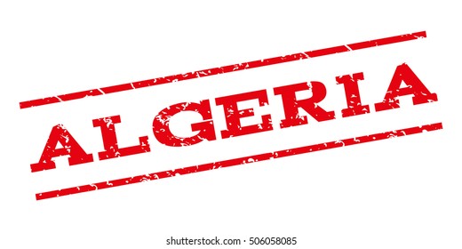 Algeria watermark stamp. Text Caption between parallel lines with grunge design style. Rubber seal stamp with scratched texture. Vector red color ink imprint on a white background.
