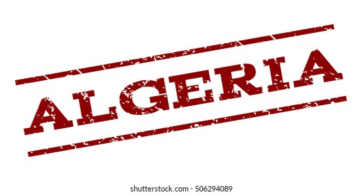 Algeria watermark stamp. Text Tag between parallel lines with grunge design style. Rubber seal stamp with dust texture. Vector dark red color ink imprint on a white background.