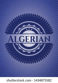 Algerian badge with denim background. Vector Illustration. Detailed.