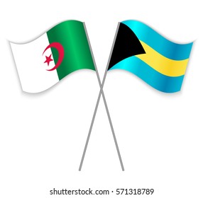 Algerian and Bahamian crossed flags. Algeria combined with Bahamas isolated on white. Language learning, international business or travel concept.