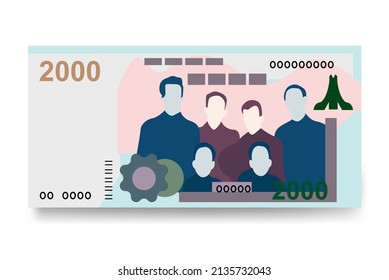 Algerische Dinar-Vektorgrafik. Algerien hat Geldpakete für Banknoten zusammengestellt. Papiergeld 2000 DZD. Flacher Stil. Einzeln auf weißem Hintergrund. Einfaches minimales Design.