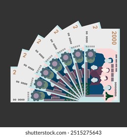 Algerian Dinar Vector Illustration. Algeria money set bundle banknotes. Paper money 2000 DZD. Flat style. Isolated on white background. Simple minimal design.