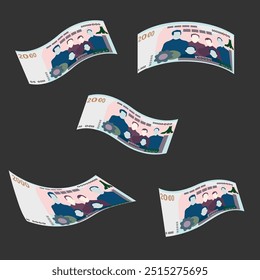 Algerian Dinar Vector Illustration. Algeria money set bundle banknotes. Falling, flying money 2000 DZD. Flat style. Isolated on white background. Simple minimal design.