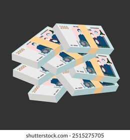 Algerian Dinar Vector Illustration. Algeria money set bundle banknotes. Paper money 2000 DZD. Flat style. Isolated on white background. Simple minimal design.