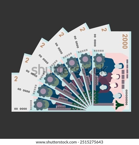 Algerian Dinar Vector Illustration. Algeria money set bundle banknotes. Paper money 2000 DZD. Flat style. Isolated on white background. Simple minimal design.