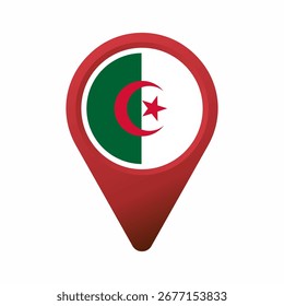 Bandera argelina dentro de un mapa de ubicación rojo pin ilustración plana