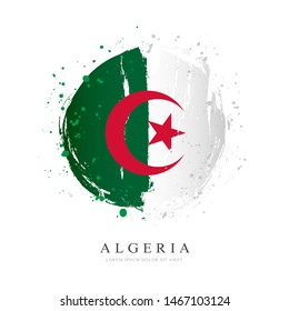 Algerian flag in the shape of a big circle. Vector illustration on white background. Brush strokes are drawn by hand. Algeria Independence Day.