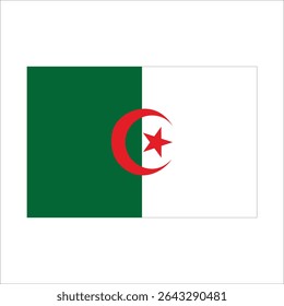 The algerian flag, a symbol of national pride and identity, features a green and white background with a red crescent and star.