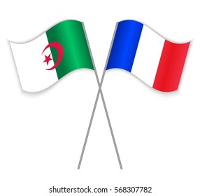 Algerian and French crossed flags. Algeria combined with France isolated on white. Language learning, international business or travel concept.