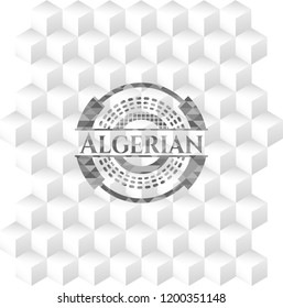 Algerian grey emblem. Vintage with geometric cube white background