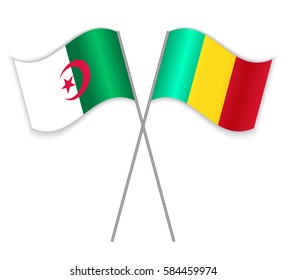 Algerian and Guinean crossed flags. Algeria combined with Guinea isolated on white. Language learning, international business or travel concept.