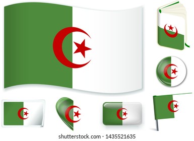 Algerian national flag. Vector illustration. 3 layers. Shadows, flat flag you can use it separately, sticker. Collection of 220 world flags. Accurate colors. Easy changes.