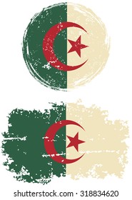Algerian round and square grunge flags. Vector illustration. Grunge effect can be cleaned easily. 