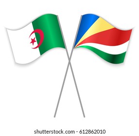Algerian and Seychellois crossed flags. Algeria combined with Seychelles isolated on white. Language learning, international business or travel concept.