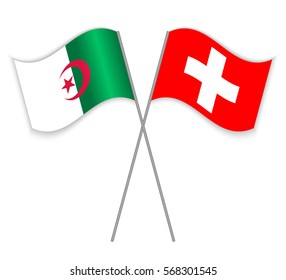 Algerian and Swiss crossed flags. Algeria combined with Switzerland isolated on white. Language learning, international business or travel concept.