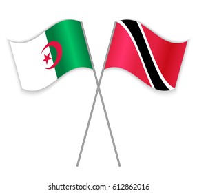 Algerian and Trinidadian crossed flags. Algeria combined with Trinidad and Tobago isolated on white. Language learning, international business or travel concept.