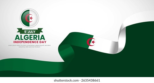 Algerian waving ribbon flag for Algeria Independence day banner design