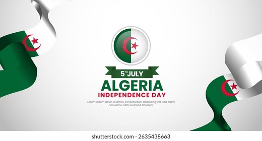 Algerian waving ribbon flag for Algeria Independence day banner design