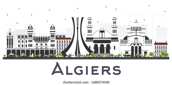Algiers Algeria City Skyline with Gray Buildings Isolated on White. Vector Illustration. Business Travel and Tourism Concept with Modern Architecture. Algiers Cityscape with Landmarks.