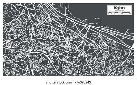 Algiers Algeria Map in Retro Style. Vector Illustration. Outline Map.
