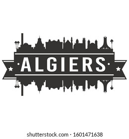 Algiers Algeria Skyline. Banner Vector Design Silhouette Art. Cityscape Travel Monuments.